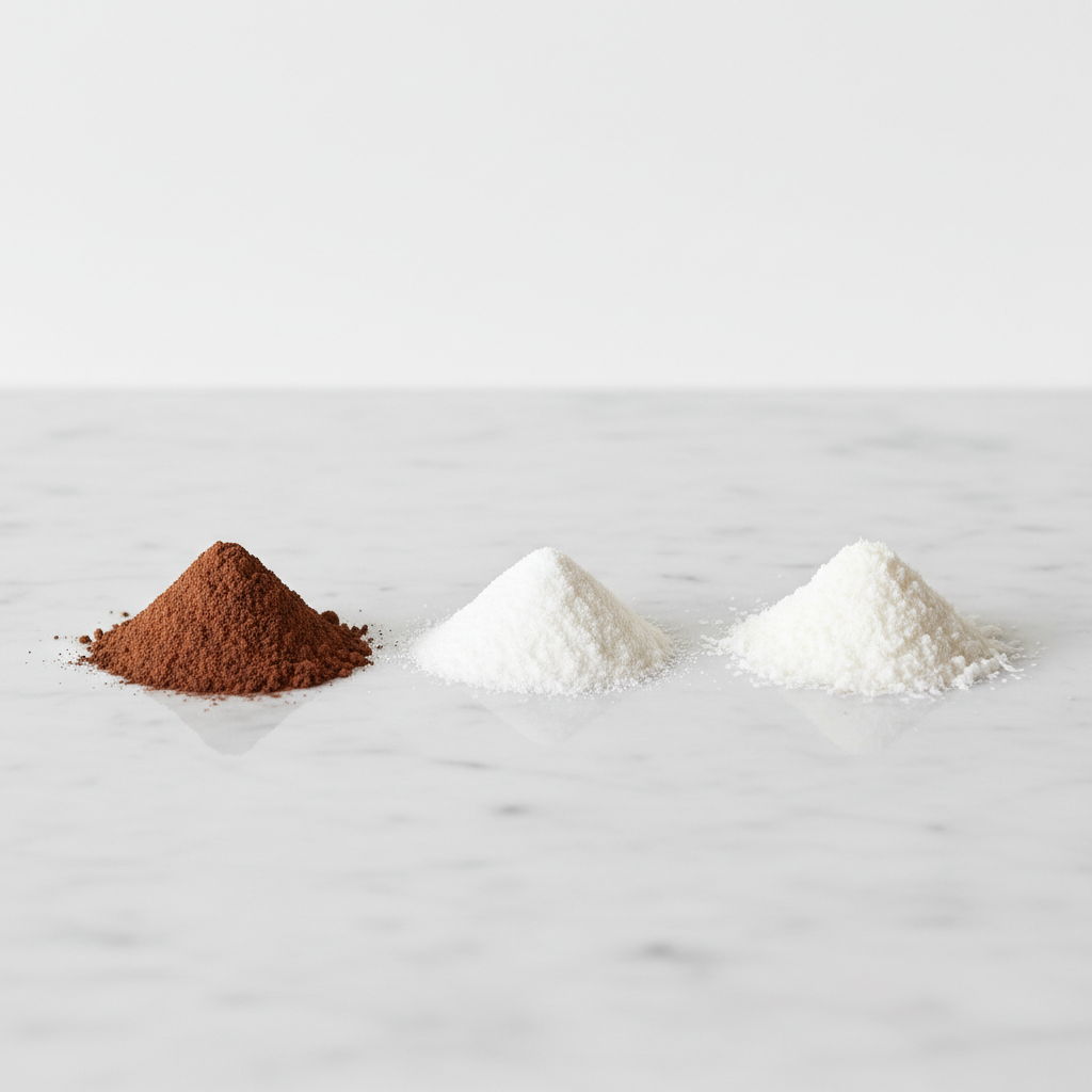 Cacao, collagen, and coconut powder piles